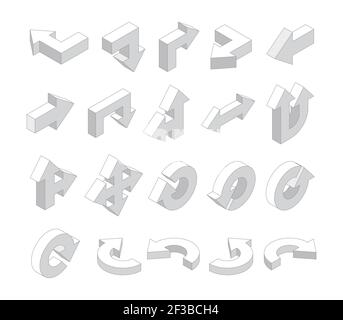 Frecce 3D. Bianco isometrico varie frecce di direzione insieme vettoriale Illustrazione Vettoriale