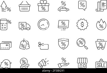 Icona di sconto. Vendita di prodotti di mercato leasing tassi di interesse raccolta vettoriale Illustrazione Vettoriale