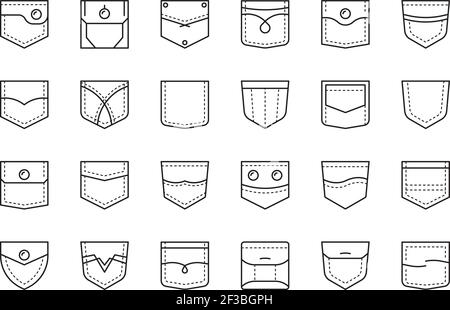 Patch tascabili. Tasche in tessuto uniformi forme per borse di abbigliamento collezione di immagini vettoriali Illustrazione Vettoriale