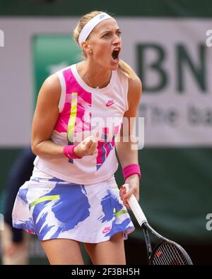 Il tennista ceco Petra Kvitova (CZE) festeggia all'Open Francese 2020, Parigi, Francia, Europa. Foto Stock