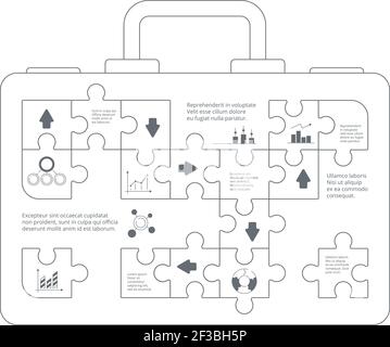 Infografica aziendale. Caso con forme di puzzle pubblicità concetto idea di successo punti vettore di sfondo puzzle Illustrazione Vettoriale