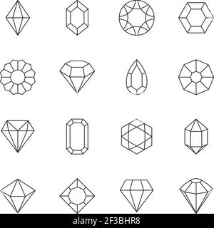 Icona a rombo. Gioielli contorni simboli gemme pietre geometrie forme poligonali collezione vettoriale Illustrazione Vettoriale