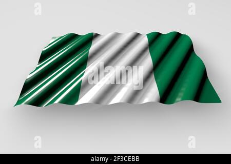 bella qualsiasi festa bandiera 3d illustrazione - brillante bandiera di La Nigeria con grandi pieghe si trova isolata in grigio Foto Stock