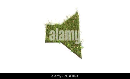 campo d'erba in 3d con fiori colorati a forma di simbolo dell'altoparlante acceso con massa isolata su sfondo bianco Foto Stock