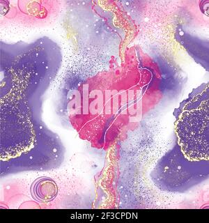 motivo trasparente liquido rosa senza giunture con trama oro Foto Stock