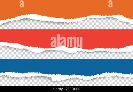 Carta strappata. Set vettoriale fogli di carta a colori strappati. Fogli strappati blu rosso isolati su sfondo trasparente Illustrazione Vettoriale