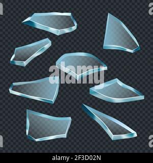 Vetro rotto. Shatter spazio di collisione Shards trasparenti astratte forme acute vettore modello realistico Illustrazione Vettoriale