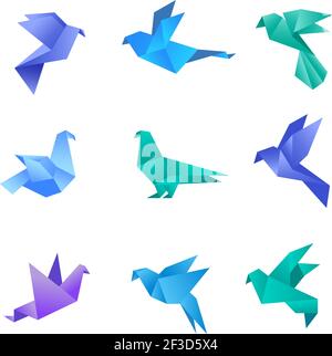 Origami colomba. Uccelli piccioni da carta poligono stilizzato geometrico astratto animali vettore raccolta origami Illustrazione Vettoriale