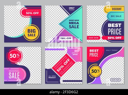 Modello di post. Banner pubblicitari sui social media con luogo per testo astratto forme colorate raccolta vettoriale Illustrazione Vettoriale