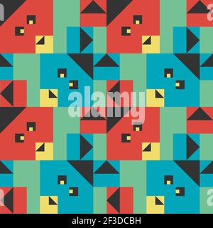 Campitura vettoriale senza giunture geometriche su sfondo blu. Semplice disegno quadrato della carta da parati animale per i bambini. Illustrazione Vettoriale