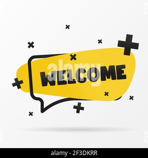 Iscrizione originale BENVENUTO sul banner. Disegno vettoriale in uno stile piatto. Semplice illustrazione vettoriale clip art. Icona piatta perfetta per il tuo sito web Illustrazione Vettoriale