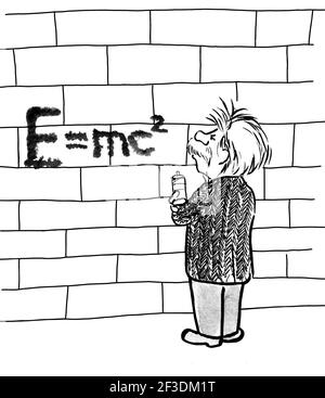 Einstein è risolvere la sua grande energia equazione con verniciato a spruzzo graffiti. Foto Stock