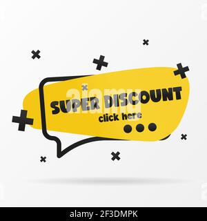 Iscrizione originale SUPER SCONTO sul banner. Disegno vettoriale in uno stile piatto. Semplice illustrazione vettoriale clip art. Illustrazione Vettoriale