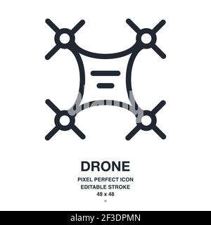 Drone icona del contorno del tratto modificabile isolata su sfondo bianco illustrazione vettoriale. Pixel perfetto. 48 x 48. Illustrazione Vettoriale