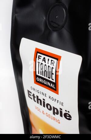 Commercio equo e solidale, caffè. L'iniziativa di certificazione Fairtrade è stata creata per formare un nuovo metodo per il commercio economico. Foto Stock