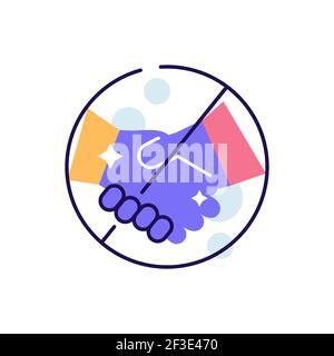 Nessun vettore di restrizione della quarantena di covid dell'icona di handshake Illustrazione Vettoriale