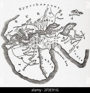 Mappa del mondo secondo Erodoto. Dalla storia universale di Cassell, pubblicata nel 1888. Foto Stock