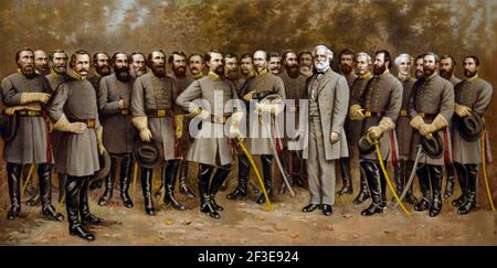 Ritratto di gruppo del generale in capo degli eserciti degli stati confederati, Robert E. Lee, con i generali del suo esercito. Dopo un lavoro pubblicato nel 1907. Foto Stock