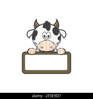 Vacca divertente con etichetta vuota Illustrazione Vettoriale