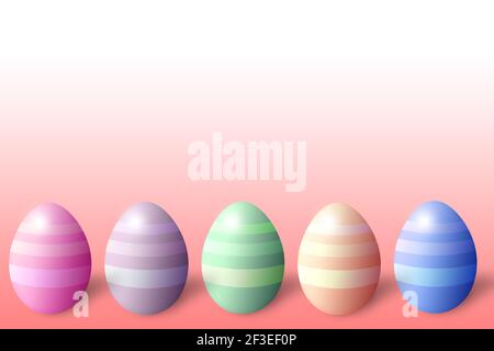 3D uova di pasqua in blu verde rosa viola arancio colori illustrazione della sovrapposizione di coralli pastello Foto Stock