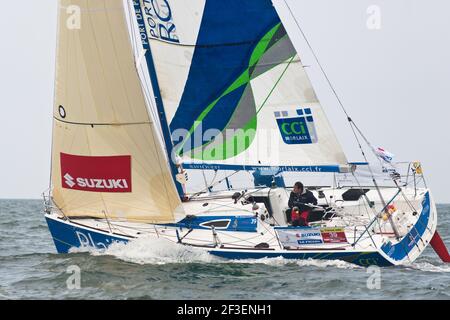 VELA - SOLITAIRE DU FIGARO - START - LE HAVRE (FRA) - 27/07/10 - FOTO : FREDERIC AUGENDRE / DPPI - PORT DE PLAISANCE ROSCOFF - SKIPPER : DAMIEN CLOAREC Foto Stock