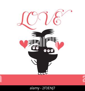 Mostri divertenti sono innamorati di cuori su uno sfondo bianco. San Valentino con i mostri Illustrazione Vettoriale
