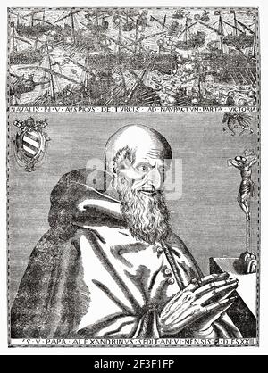 Ritratto di Papa Pio V (Bosco 1504 - Roma 1572) Antonio Michele Ghislieri. Vecchio 19 ° secolo inciso illustrazione da Gesù Cristo di Veuillot 1890 Foto Stock