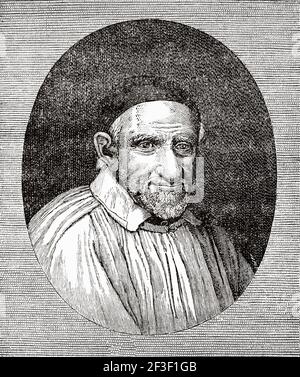 San Vincenzo de Paolo (1581-1660) sacerdote cattolico francese e santo che si dedicò al servizio dei poveri. Vecchio 19 ° secolo inciso illustrazione da Gesù Cristo di Veuillot 1890 Foto Stock