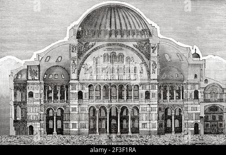 Basilica di Santa Sofia, Istanbul, Turchia. Vecchio 19 ° secolo inciso illustrazione da Gesù Cristo di Veuillot 1890 Foto Stock