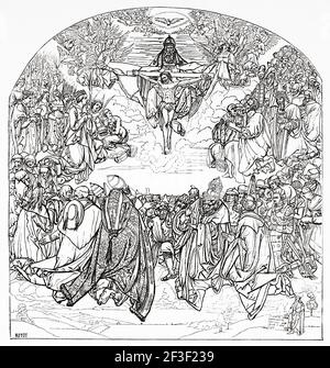 Adorazione della Trinità di Albrecht Durer 1471-1528 pittore tedesco. Vecchio 19 ° secolo inciso illustrazione da Gesù Cristo di Veuillot 1890 Foto Stock