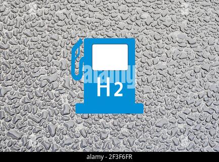 Gocce d'acqua di fondo con stazione di gas H2 Foto Stock