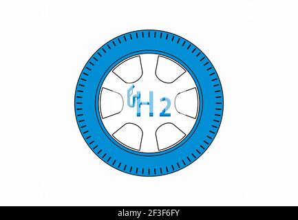 Pneumatico con simbolo idrogeno H2 Foto Stock