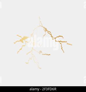 Modello di copertura in oro kintsugi. Lussuosa struttura in marmo dorato. Disegno di terra rotto e spaccato. Quadrato, fulmine, blu e bianco. Biglietto da visita, così Illustrazione Vettoriale