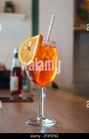 A vertical shot of a drink with orange Foto Stock