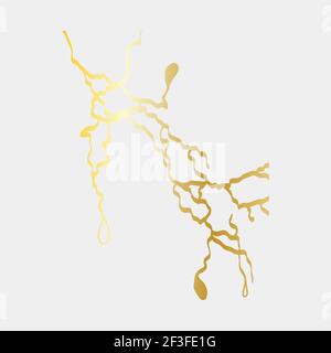 Modello di copertura in oro kintsugi. Lussuosa struttura in marmo dorato. Disegno di terra rotto e spaccato. Quadrato, fulmine, blu e bianco. Biglietto da visita, così Illustrazione Vettoriale