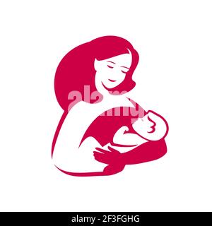 Mamma abbracci il logo del bambino. Giornata delle madri, illustrazione vettoriale del simbolo della maternità Illustrazione Vettoriale