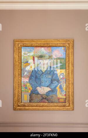 Ritratto di Père Tanguy di Vincent Van Gogh in mostra all'Hotel Biron - Musee Rodin, Parigi, Francia Foto Stock