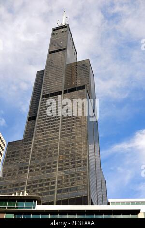 Chicago, Illinois, Stati Uniti. La Willis Tower (ex Sears Tower) domina il centro e il Chicago Loop. Foto Stock