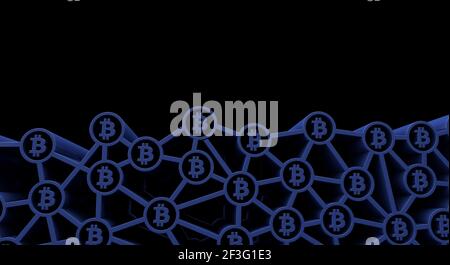 Bitcoin criptovaluta simbolo blockchain tecnologia background. Rendering 3D Foto Stock