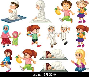 I bambini che fanno diverse attività cartoni animati set di caratteri su sfondo bianco illustrazione Illustrazione Vettoriale