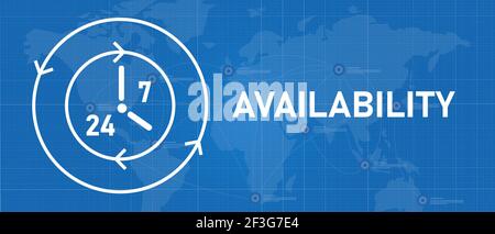 disponibilità 24 7 supporto tecnico call center disponibile orologio icona simbolo Illustrazione Vettoriale
