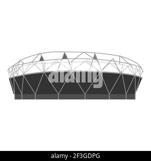 Stadio vettoriale disegnato a mano. Campo da gioco di calcio di Fotball. Edificio moderno con molti supporti o tubi grigi. Illustrazione vettoriale isolata in bianco Illustrazione Vettoriale