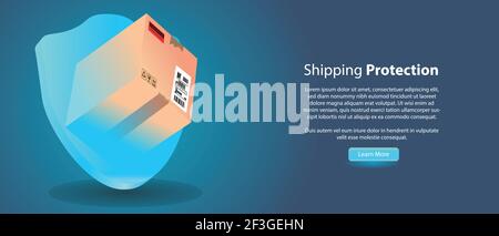 concetto di protezione per la spedizione. scatola di spedizione interna con modello di illustrazione vettoriale di testo personalizzabile per banner web o pagina web Illustrazione Vettoriale
