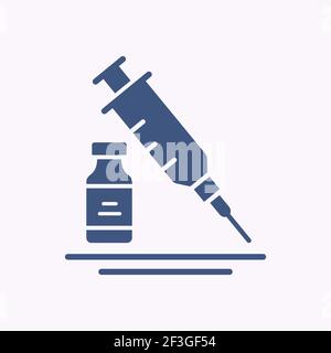 Icona del glifo del vaccino del coronavirus su sfondo bianco. Illustrazione Vettoriale