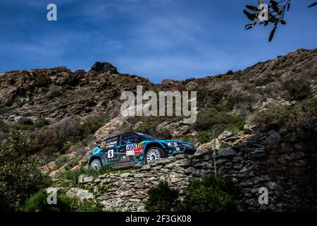 37 PIENIAZEK Lukasz (POL), MAZUR Przemyslaw (POL), SKODA FABIA, PRINTSPORT azione durante il Campionato Mondiale Rally Auto 2018 WRC, Tour de Corse rally dal 5 all'8 aprile ad Ajaccio, Francia - Foto Thomas Fenetre / DPPI Foto Stock