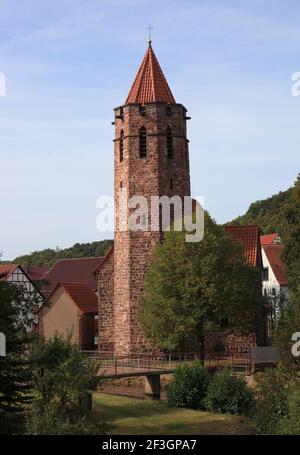 La chiesa filiale cattolica romana di San Giorgio a Wenigentaft, Buttlar, Contea di Wartburg, Turingia, Germania / Die Römisch-katholische Filialkirche S. Foto Stock