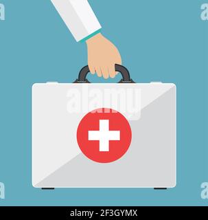 kit di pronto soccorso nelle mani dei medici. Illustrazione Vettoriale