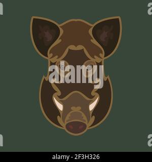 Ritratto astratto disegnato a mano di un cinghiale per tatuaggio, logo, decorazioni da parete, stampa di T-shirt o outwear. Illustrazione colorata stilizzata vettoriale Illustrazione Vettoriale