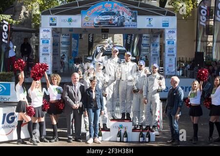 33 FRANCESCHI Mathieu, MANZO Benoit, Ford Fiesta, 34 CARTIER Victor, MURCIA Lou, Ford Fiesta, 42 MASSLIN Romain, CHIAPPE Patrick, Ford Fiesta, podio, Durante il campionato di rally francese 2018, rallye coeur de France, dal 27 al 29 settembre a Vendome, Francia - Foto Gregory Lenenmand / DPPI Foto Stock