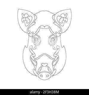 Ritratto astratto disegnato a mano di un cinghiale per tatuaggio, logo, decorazioni da parete, stampa di T-shirt o outwear. Illustrazione stilizzata vettoriale su sfondo bianco Illustrazione Vettoriale